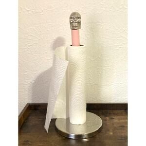 New! Hand-Painted Pink And Silver Skull Paper Towel Holder - Halloween Home